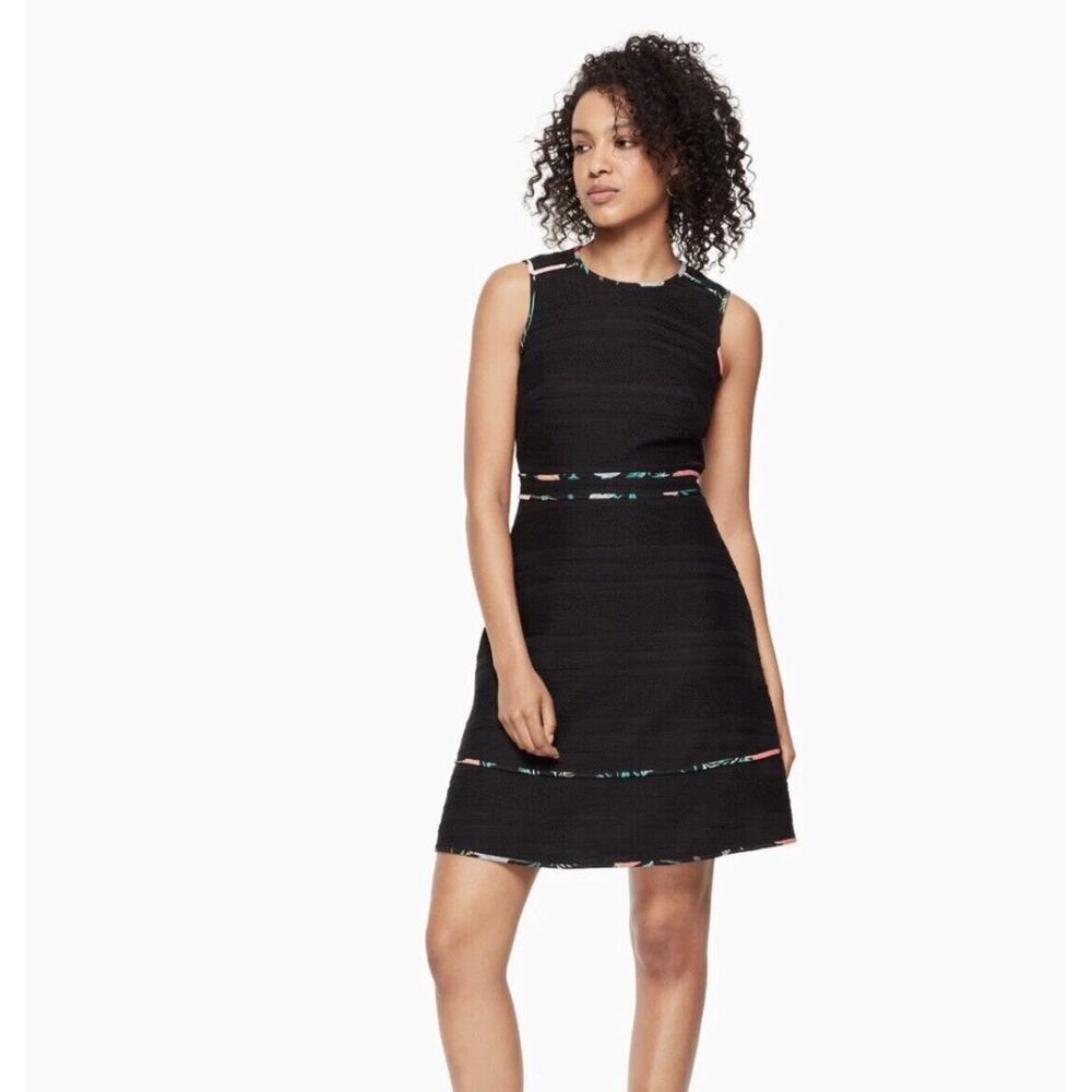 Kate Spade Black Dress Women's Size 4 Blossom Floral Trim Tweed Sleeveless Chic